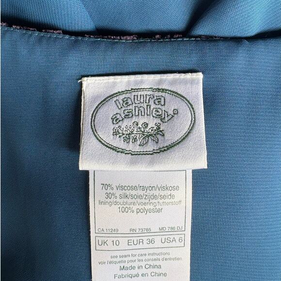 Vintage Laura Ashley Blue V Neck Sleeveless Velvet Floral Overlay Dress - 6 - Picture 8 of 9